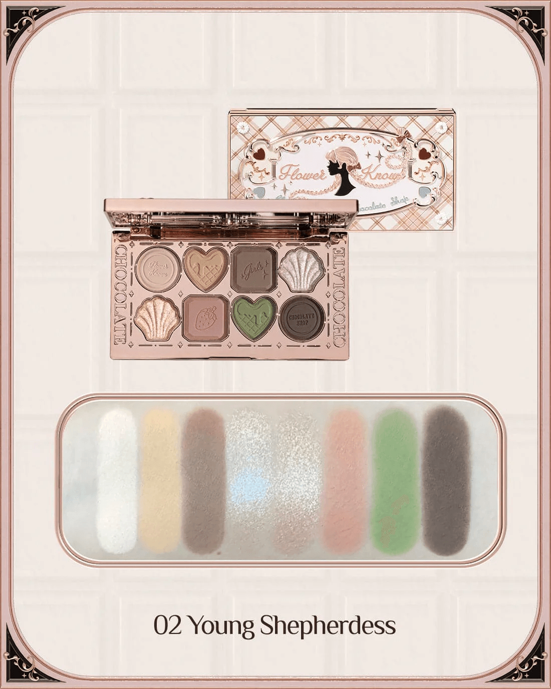 FLOWER KNOWS – CHOCOLATE WONDER-SHOP EIGHT-COLOR EYESHADOW PALETTE (02 Young Shepherdess)