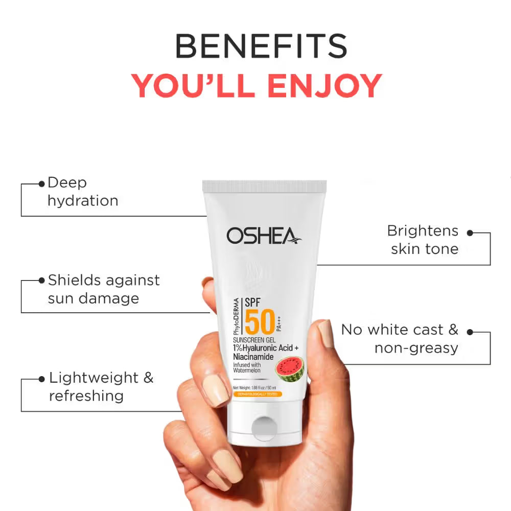 Oshea - Spf50 pa+++ Sunscreen Gel 1% Hyaluronic Acid (50ml)