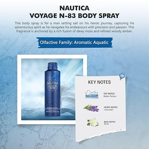 Nautica - Voyage N - 83 Deodrizing Body Spray (170g) [Buy 1 Get 1 Free]