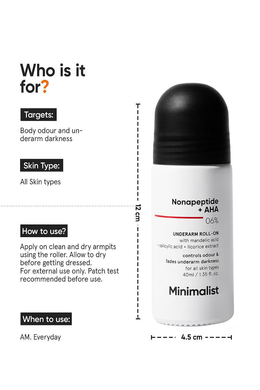 Minimalist - Nonapeptide + AHA 06% Underarm Roll - On (40ML)