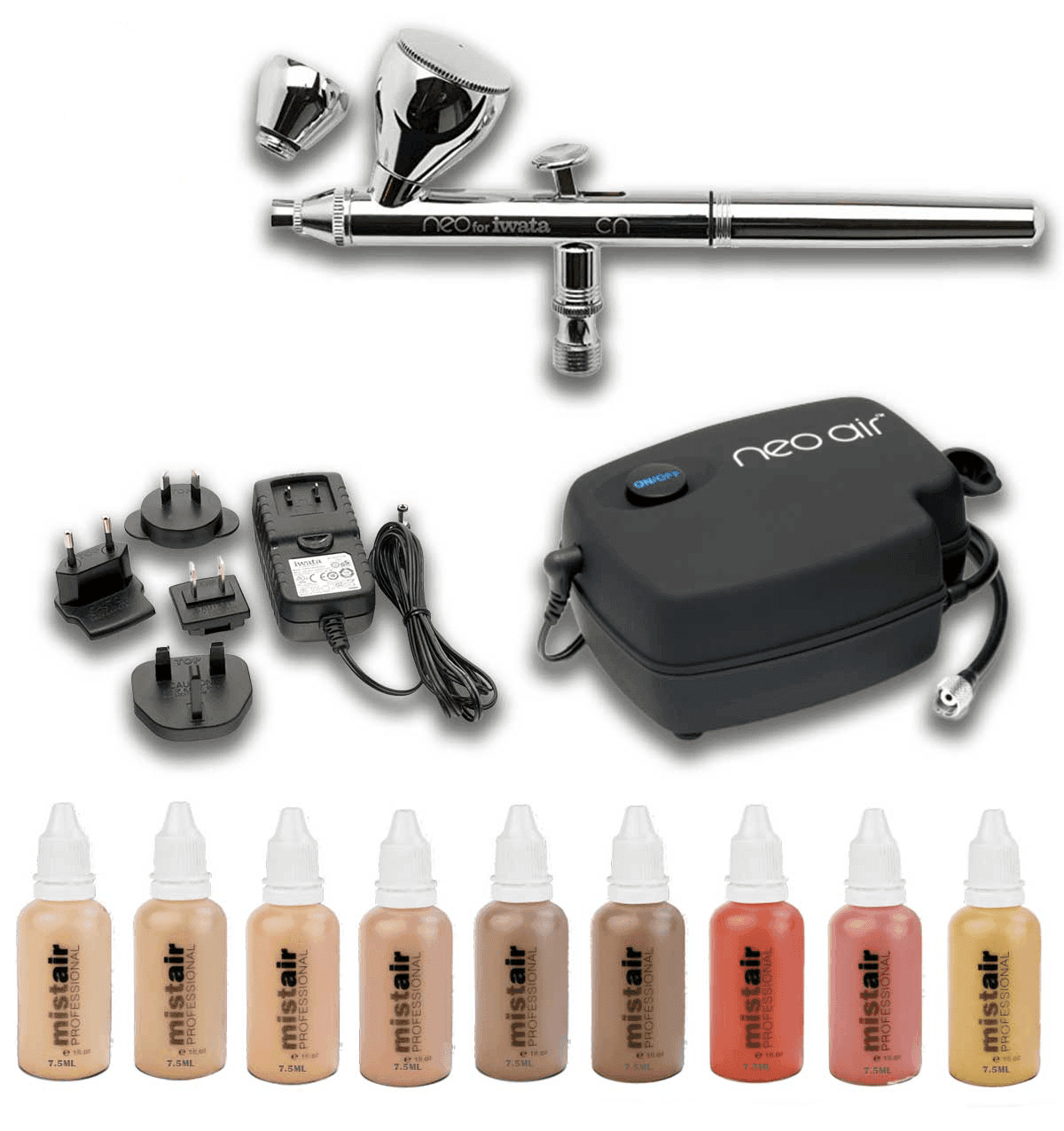 Iwata - Neo Air Light - Duty Low Pressure Airbrush Compressor For Small Projects (Compressor + Silicone Based UHD + Airbrush)