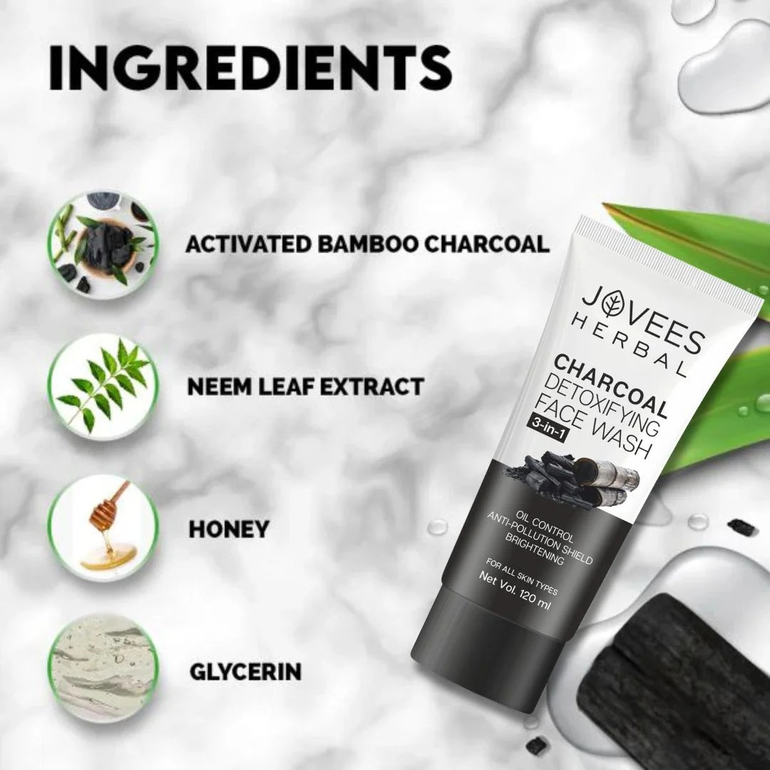 Jovees - Charcoal Detoxifying Face Wash 3 In 1 (120ML)