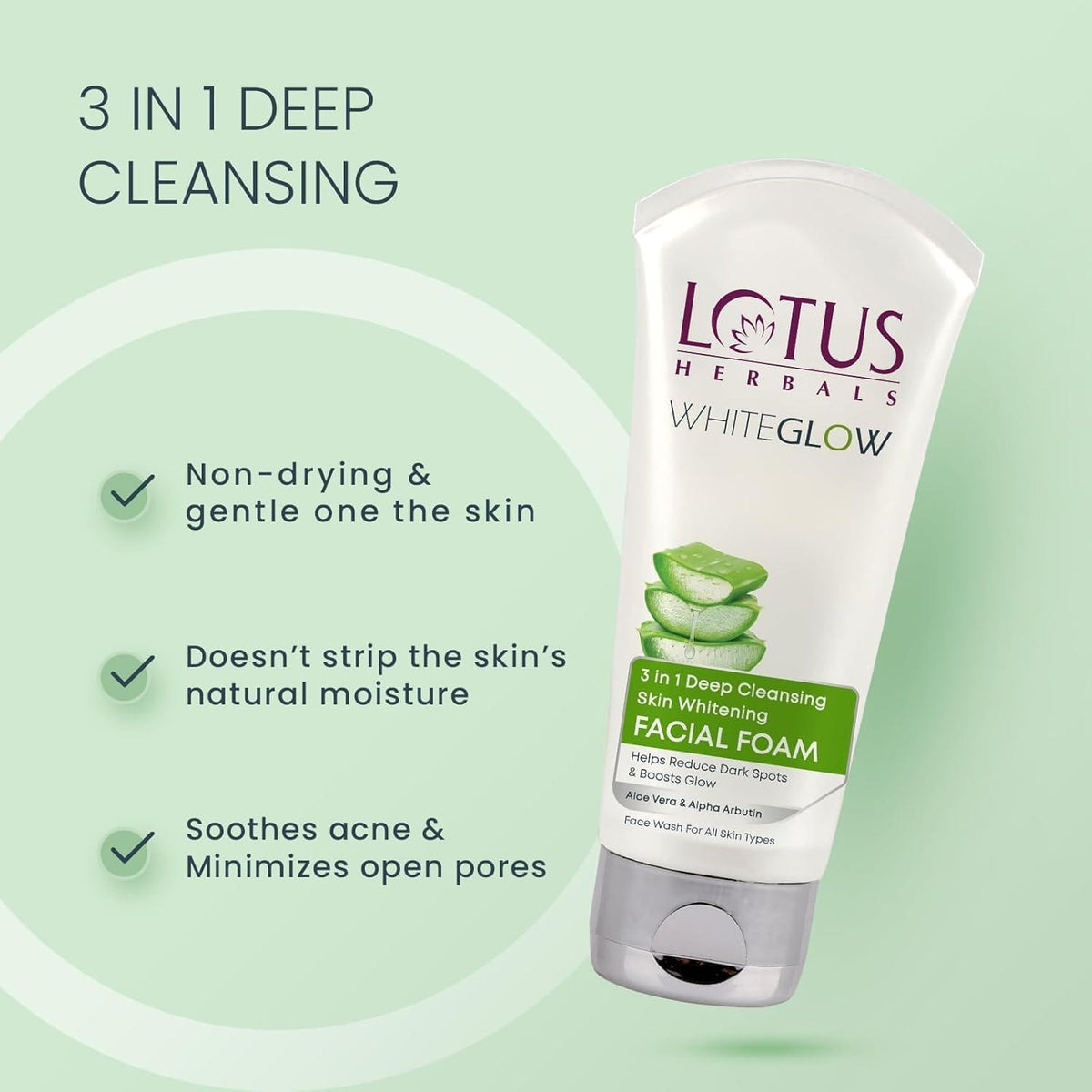 Lotus Herbals - WhiteGlow 3-In-1 Deep Cleansing Skin Whitening Facial Foam (100g)