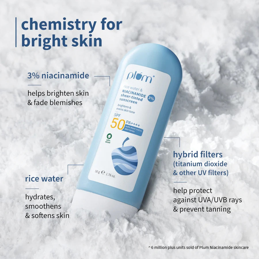 Plum - Rice Water & Niacinamide Sheer - Tinted Sunscreen Spf 50 PA++++ (50g)