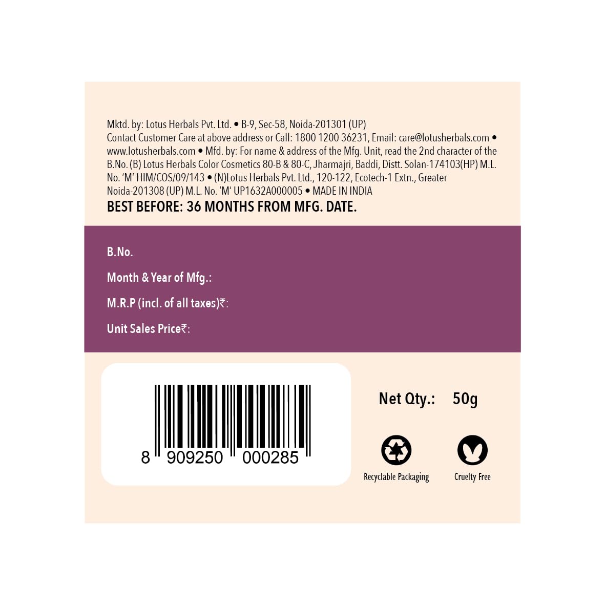 Lotus Herbal - Nutramoist Skin Renewal Daily Moisturising Creme Spf-25 (50g)