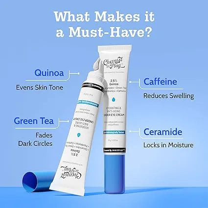 Chemist At Play – 2.5% Quinoa +Ceramides + Green Tea + Postbiotics + Caffeine Under Eye Cream (15g)