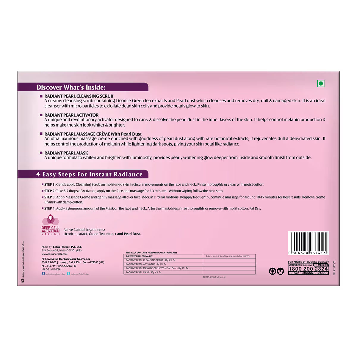 Lotus Herbals - Radiant Pearl Cellular Lightening Facial Kit